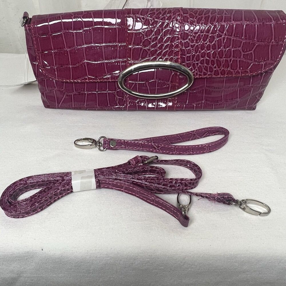 Bellini purse Pink Faux Crocodile Clutch Wrist and Shoulder Strap NWT
